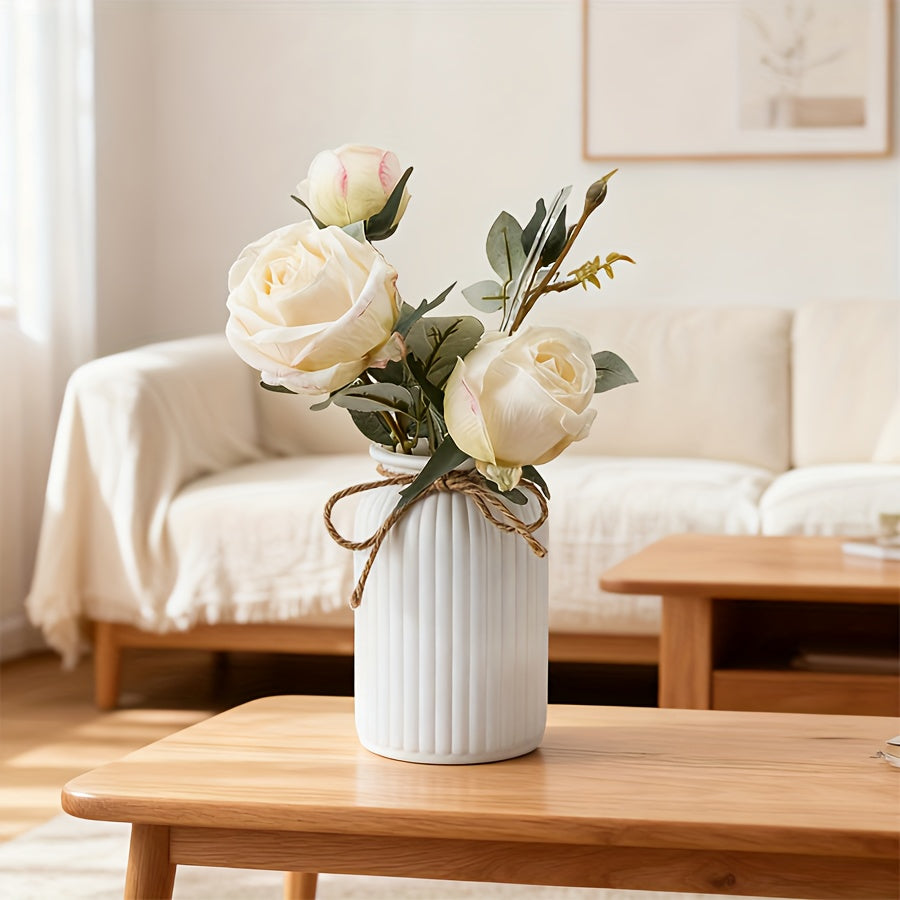 Vaso Decorativo Boho Redondo Branco com Corda