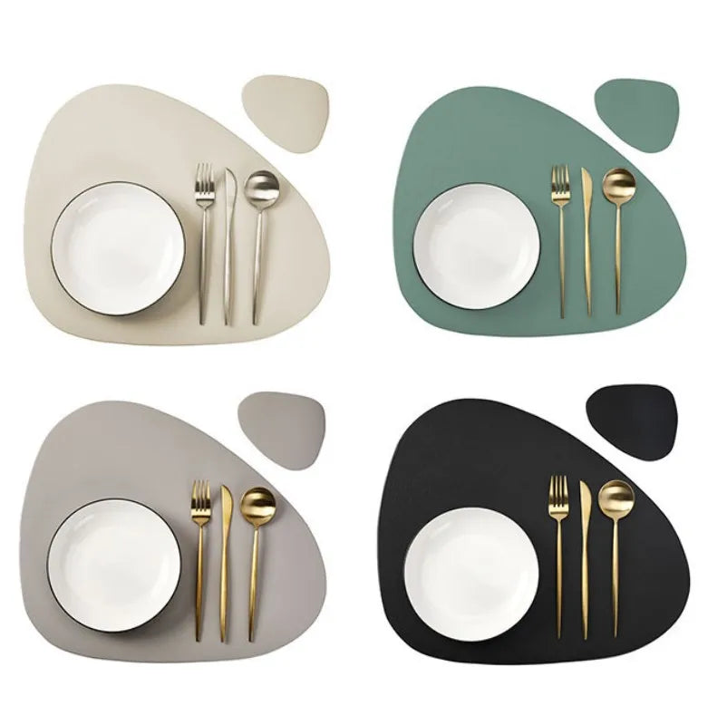 1/4/6 conjuntos de placemat e porta-copos creme, à prova de óleo, à prova d'água para cozinha, formato irregular, mesas de couro pu, almofada, cafeteria