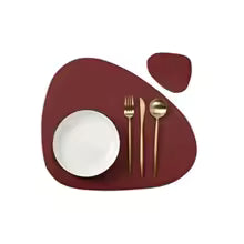 1/4/6 conjuntos de placemat e porta-copos creme, à prova de óleo, à prova d'água para cozinha, formato irregular, mesas de couro pu, almofada, cafeteria