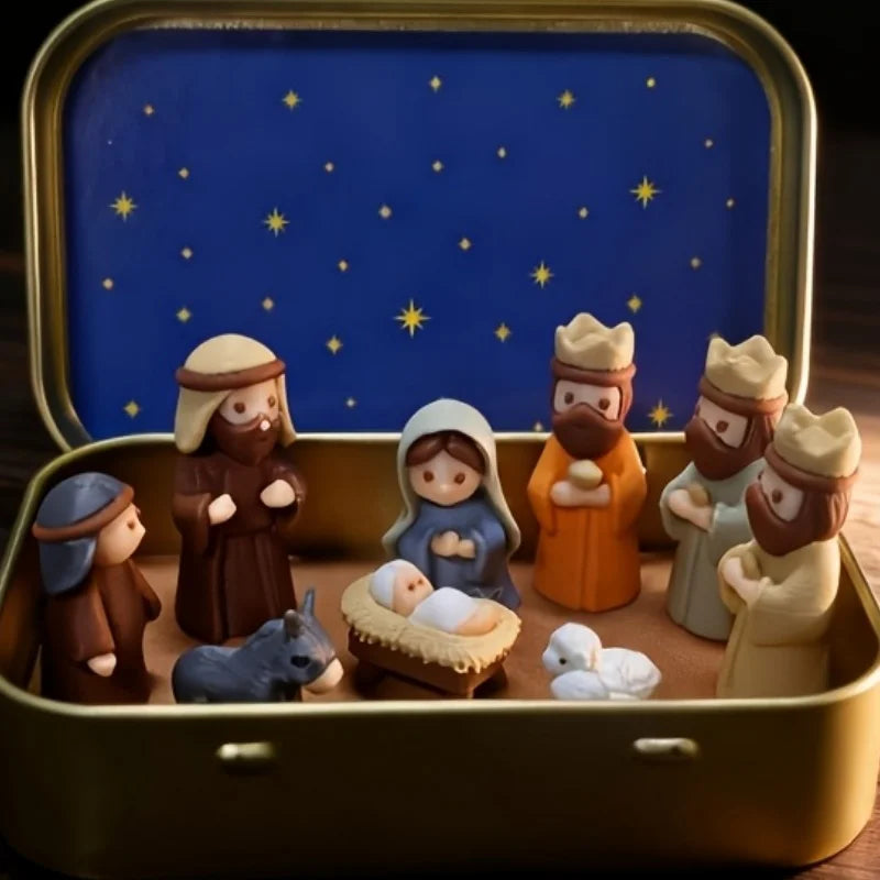 1 Conjunto de Mini Presépio de Natal Impresso em 3D, Conjunto de Ornamentos Exquisitos para a Véspera de Natal, Ornamentos de Fé para Decoração de Sala de Estar, Estudo e Quarto