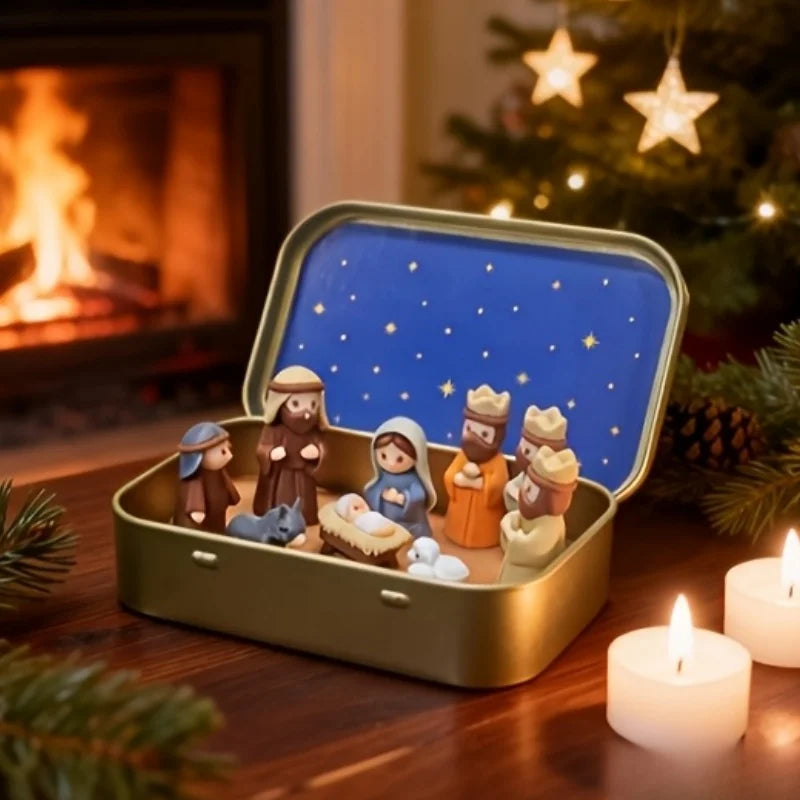 1 Conjunto de Mini Presépio de Natal Impresso em 3D, Conjunto de Ornamentos Exquisitos para a Véspera de Natal, Ornamentos de Fé para Decoração de Sala de Estar, Estudo e Quarto