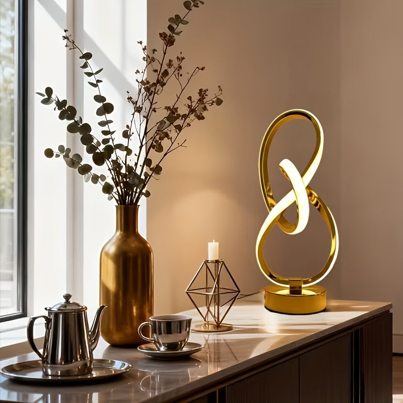 Luminária de Mesa em Espiral de Metal Preto ou Dourado
