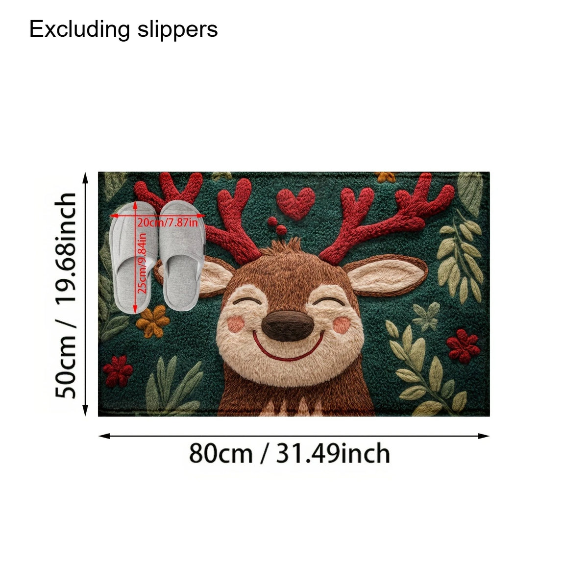 1pc tapete de banho de microfibra de cervos de Natal fofo – secagem rápida e absorvente, design festivo de férias com bagas vermelhas e folhas verdes