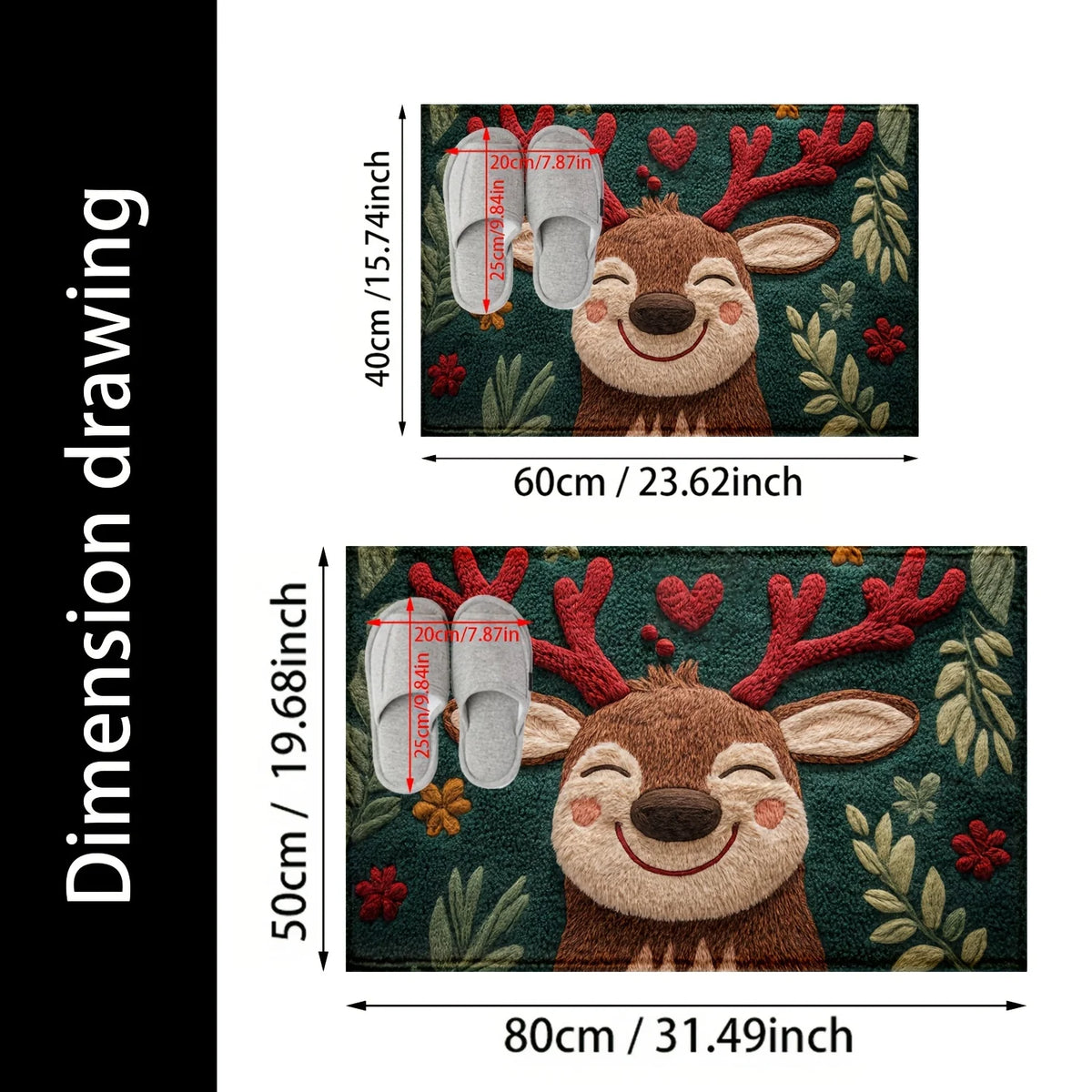 1pc tapete de banho de microfibra de cervos de Natal fofo – secagem rápida e absorvente, design festivo de férias com bagas vermelhas e folhas verdes