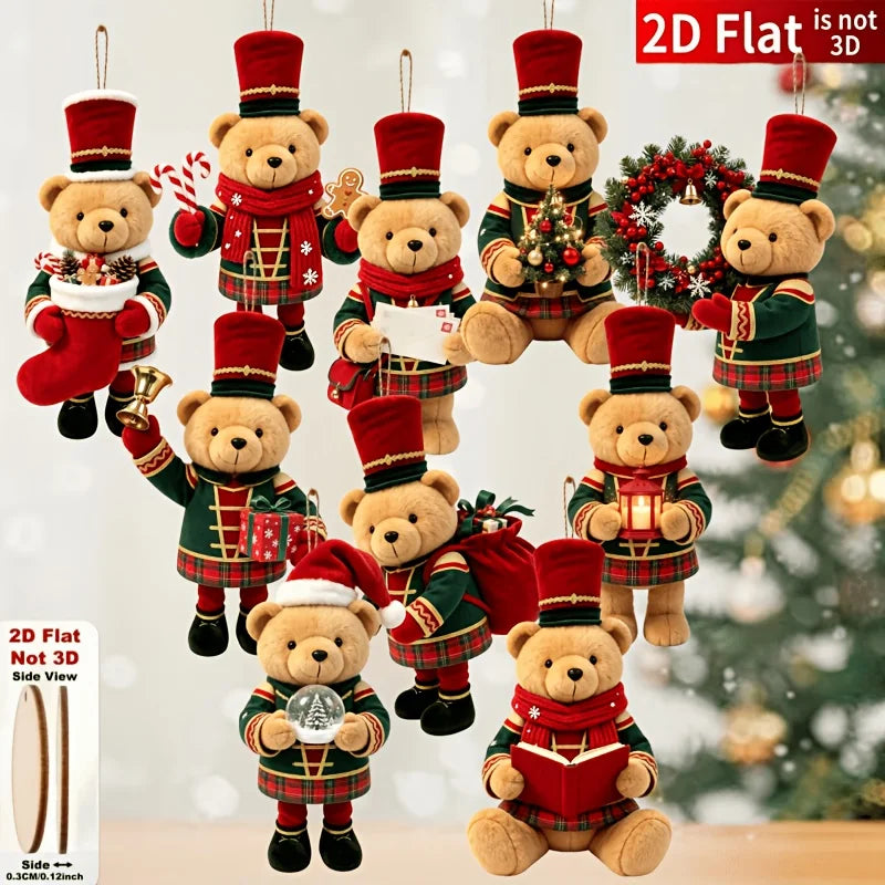 20/10 Peças de Enfeites de Natal de Madeira Artesanais em Formato de Urso 2D, Sortidos Aleatoriamente, com Vários Padrões de Elementos Natalinos, Ideais para Árvores de Natal, Decoração de Casa, Festas e Presentes de F