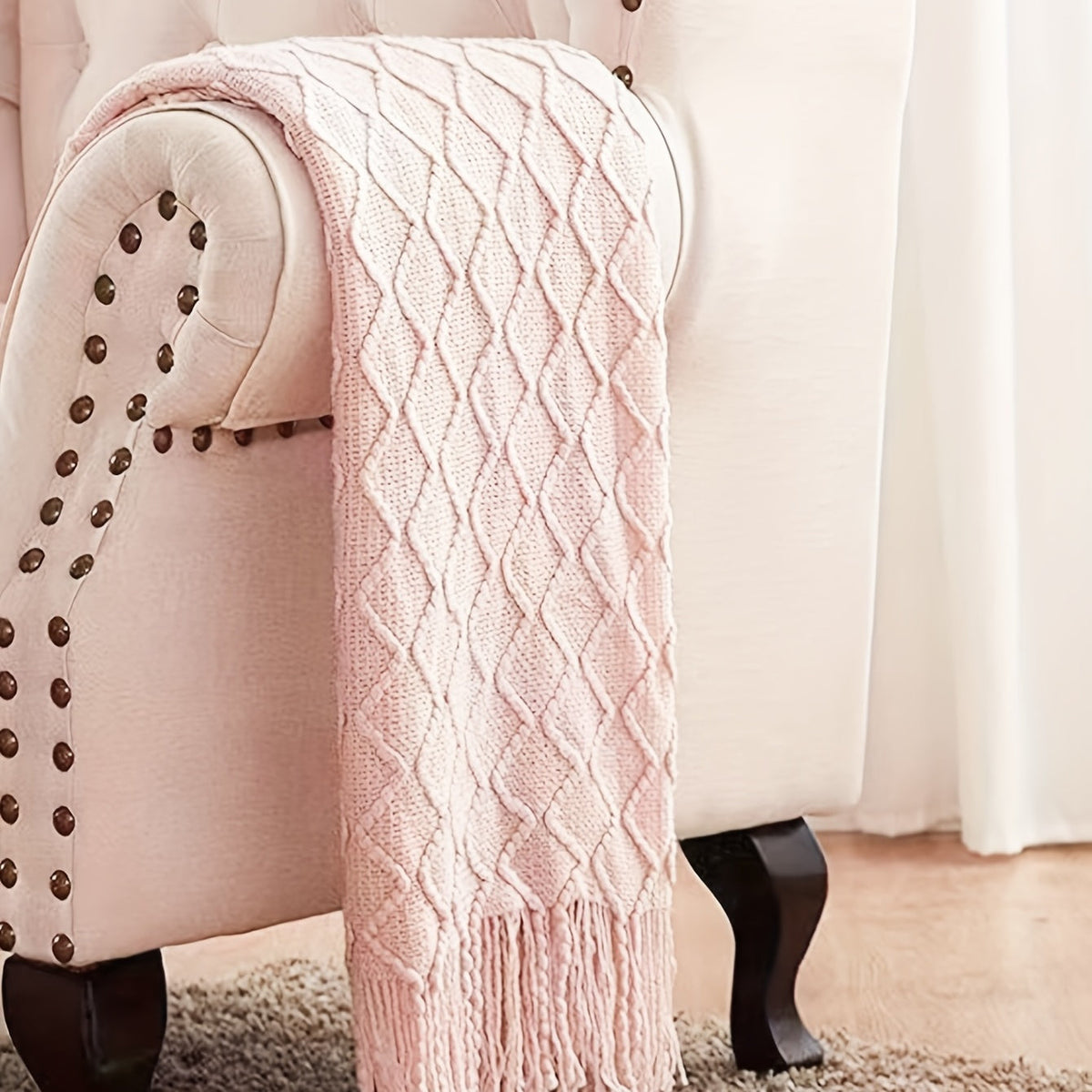 Cobertor de Pelúcia Rosa Estilo Nórdico com Franjas