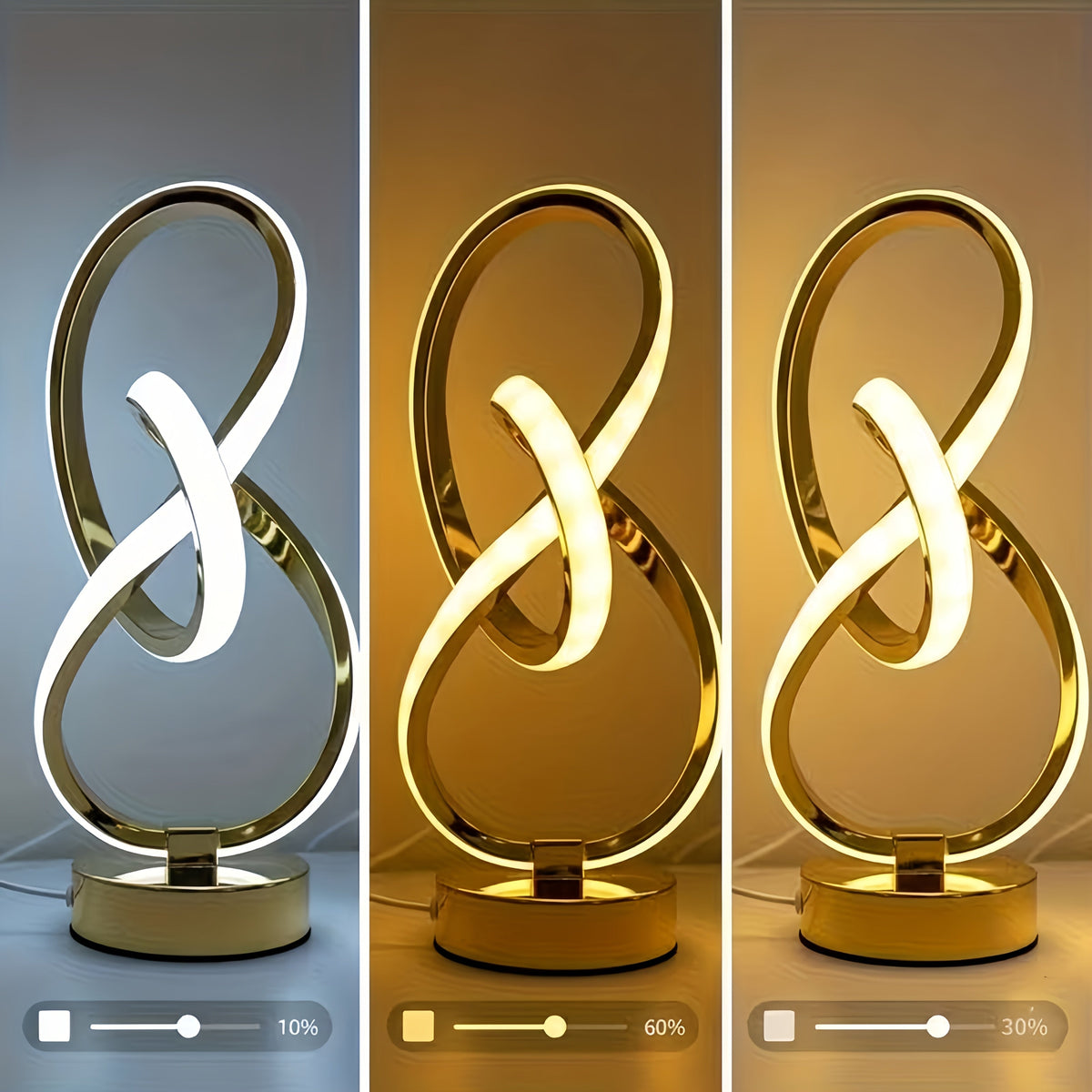 Luminária de Mesa em Espiral de Metal Preto ou Dourado