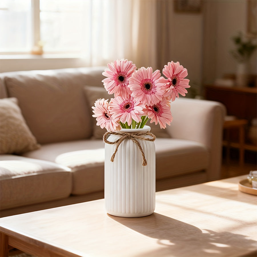 Vaso Decorativo Boho Redondo Branco com Corda