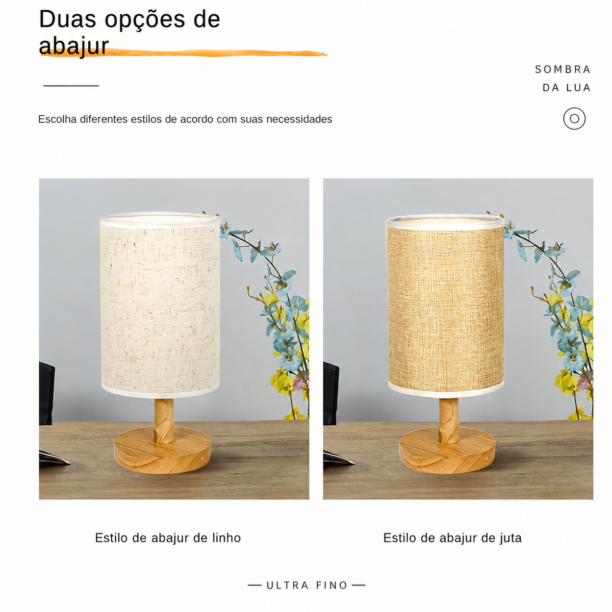 Luminária de Mesa Nórdica USB com Cúpula de Linho