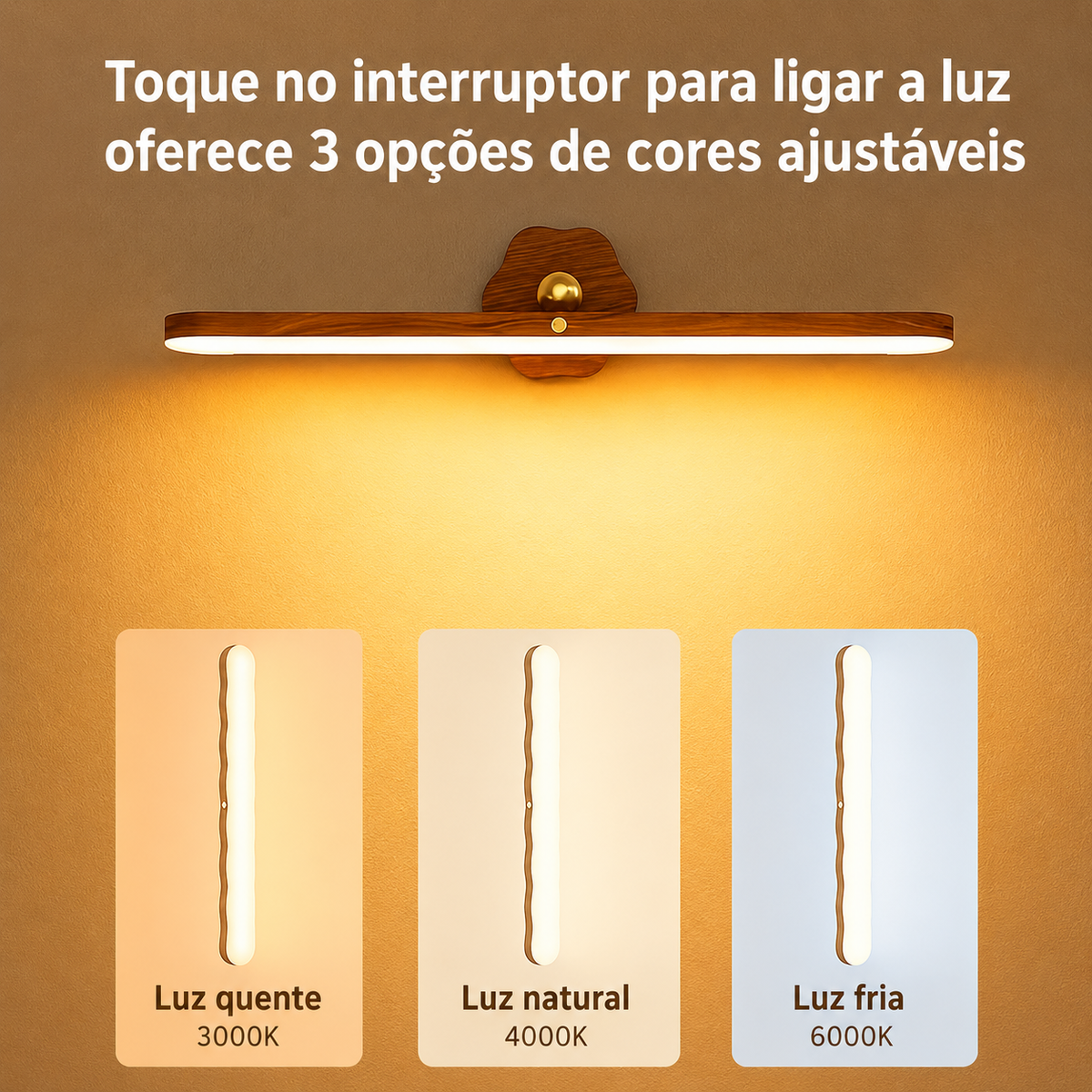 Fita LED com Fixação Magnética e Toque, 3 Brilhos