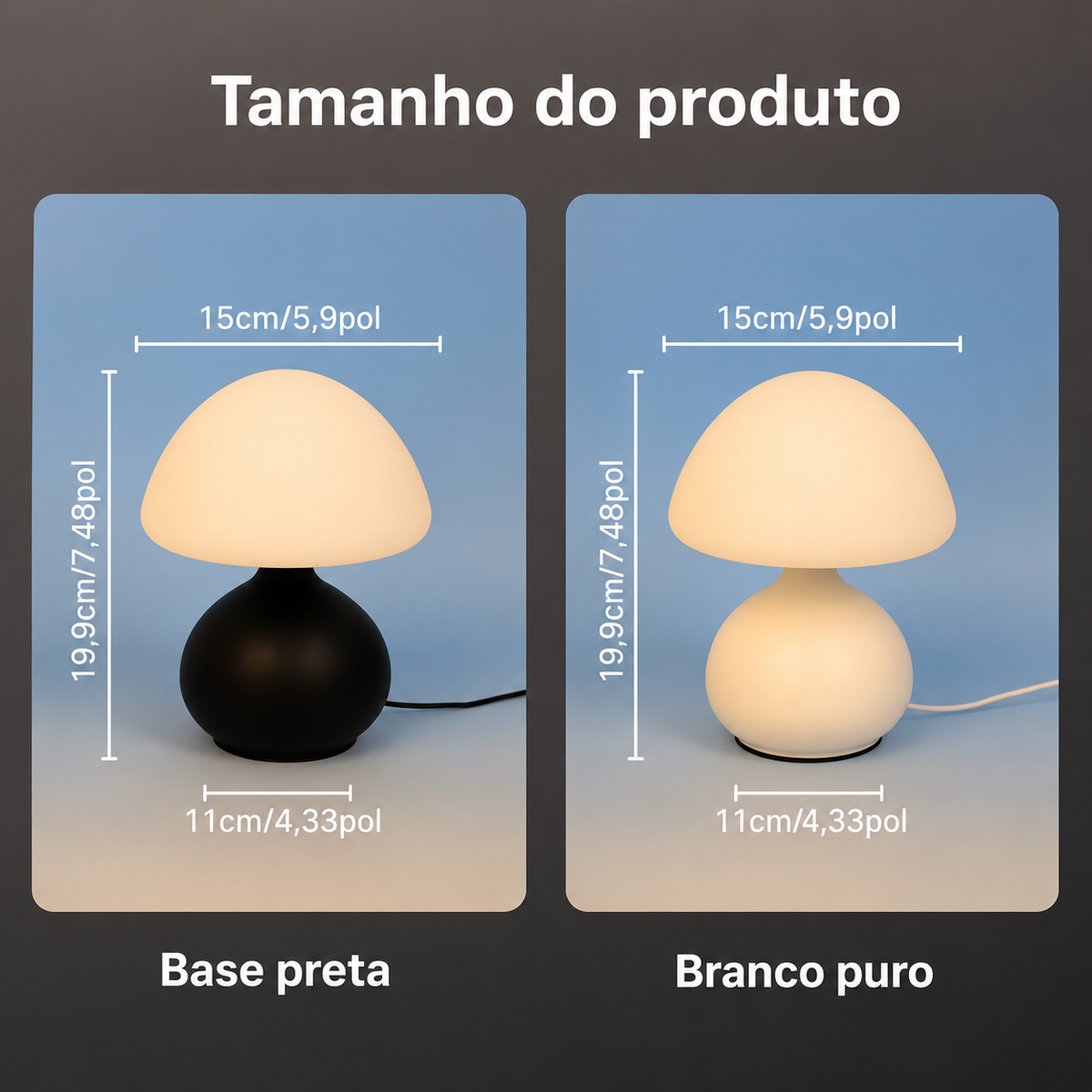 Luminária de Mesa Cogumelo LED com 3 Cores de Luz