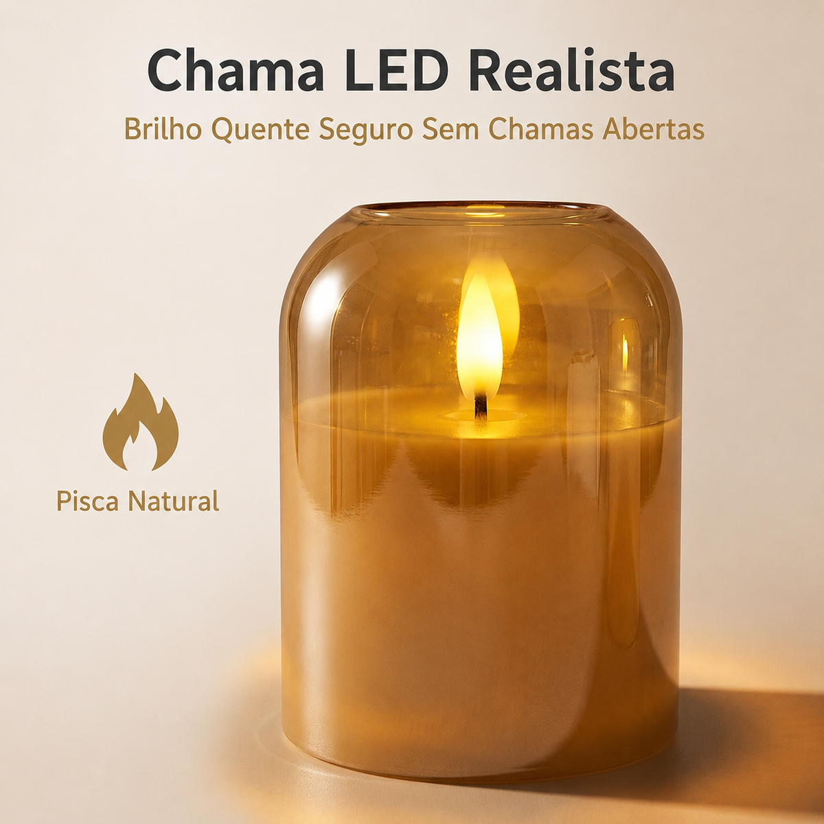 Kit com 3 Velas de LED Douradas com Chama Dançante