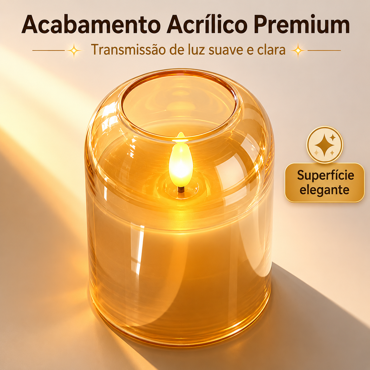 Kit com 3 Velas de LED Douradas com Chama Dançante
