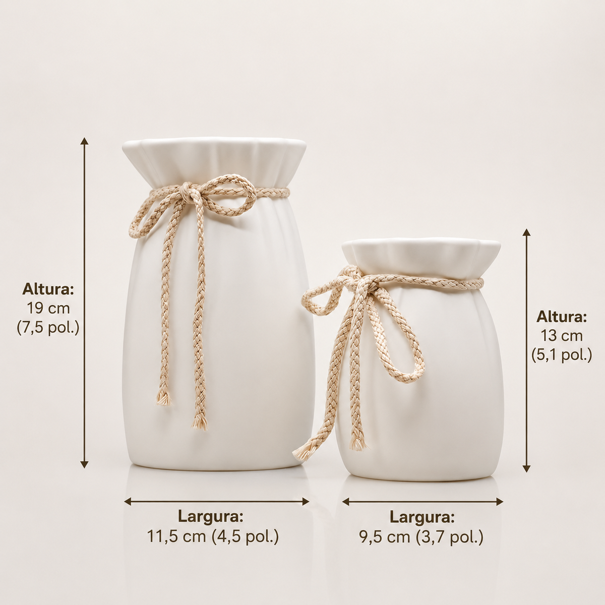 Kit com 2 Vasos Cilíndricos Brancos com Corda Boho