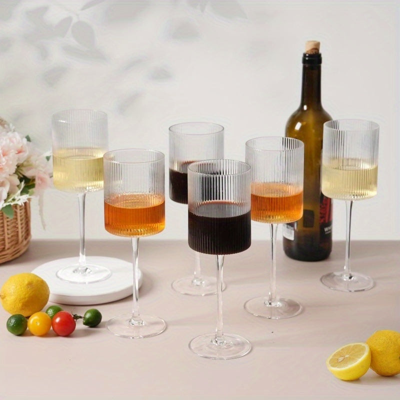 Kit 4 Taças de Vinho Caneladas em Vidro Transparente