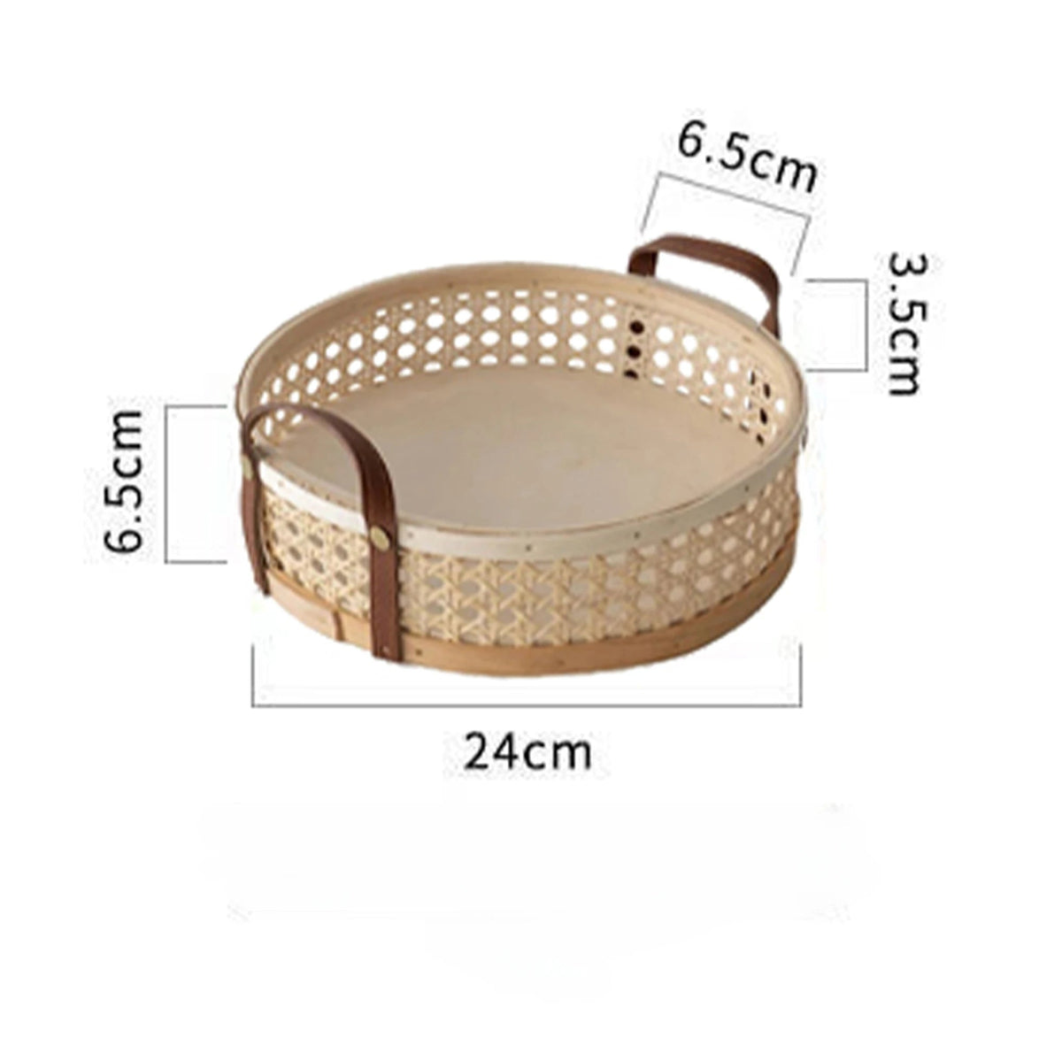 Bandeja de Rattan com Alças de Couro - 24cm ou 29cm
