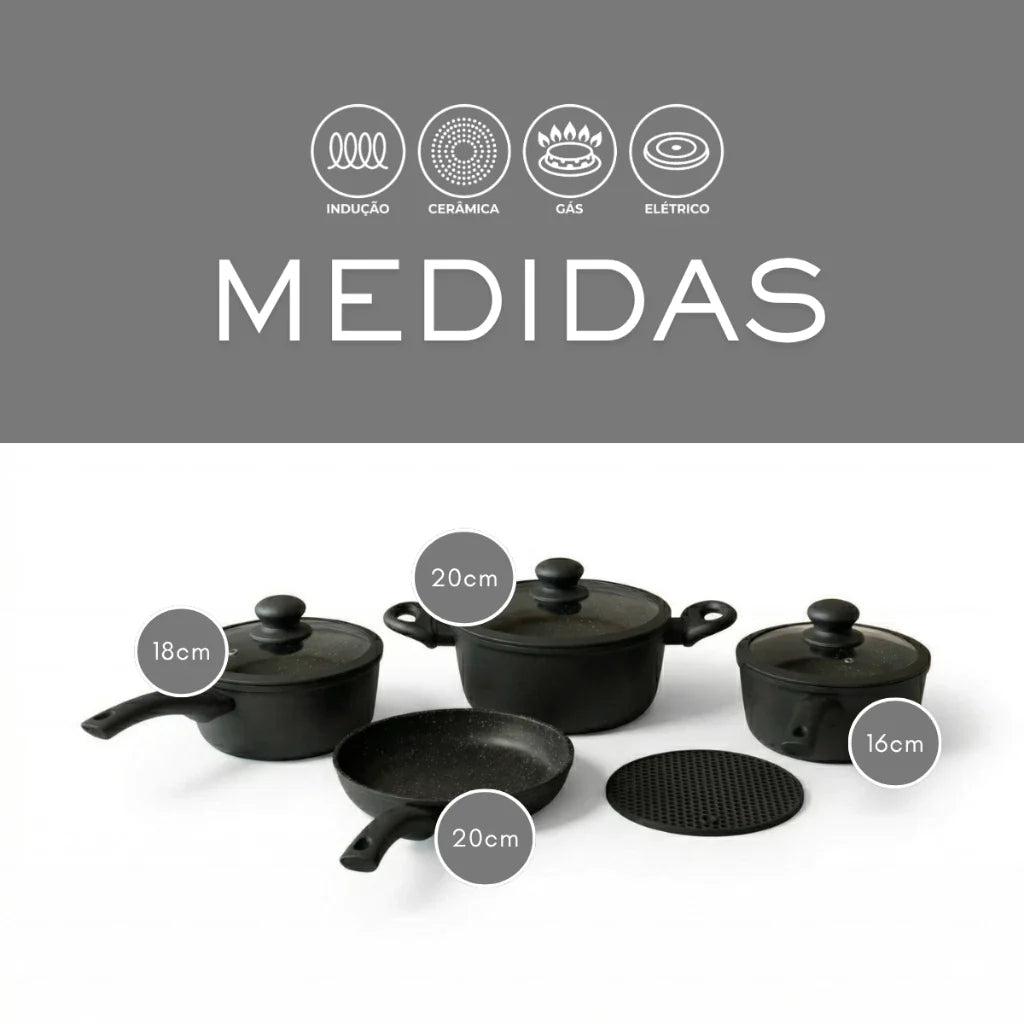 Jogo Panelas Cerâmica Tampa Silicone