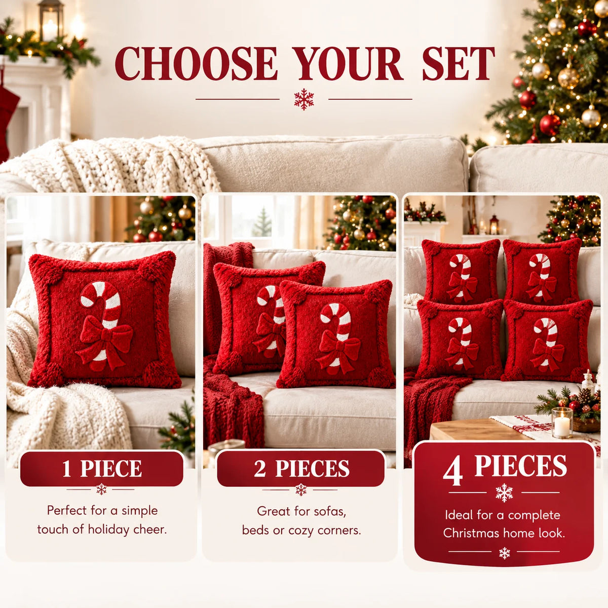 Capa de Almofada de Natal com Estampa de Bengala Doce, Capa de Almofada de Natal em Pelúcia Vermelha com Aparência de Pele Sintética, Laço para Decoração de Sofá e Casa no Inverno.