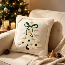 Capas de Almofada 3D com Padrão de Árvore de Natal em Pelúcia Sintética Bordada para Sofá e Decoração de Casa