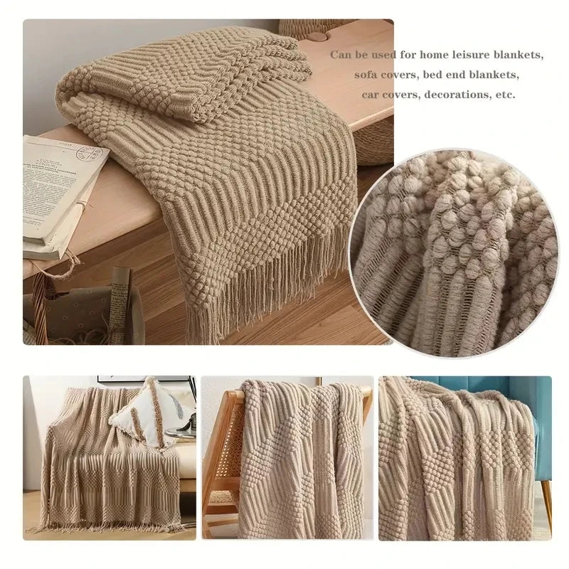 Cáqui presente cobertor de malha com borlas grosso vintage luxo fazenda lance colcha cobertor de grandes dimensões capa manta para sofá