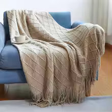 Cáqui presente cobertor de malha com borlas grosso vintage luxo fazenda lance colcha cobertor de grandes dimensões capa manta para sofá