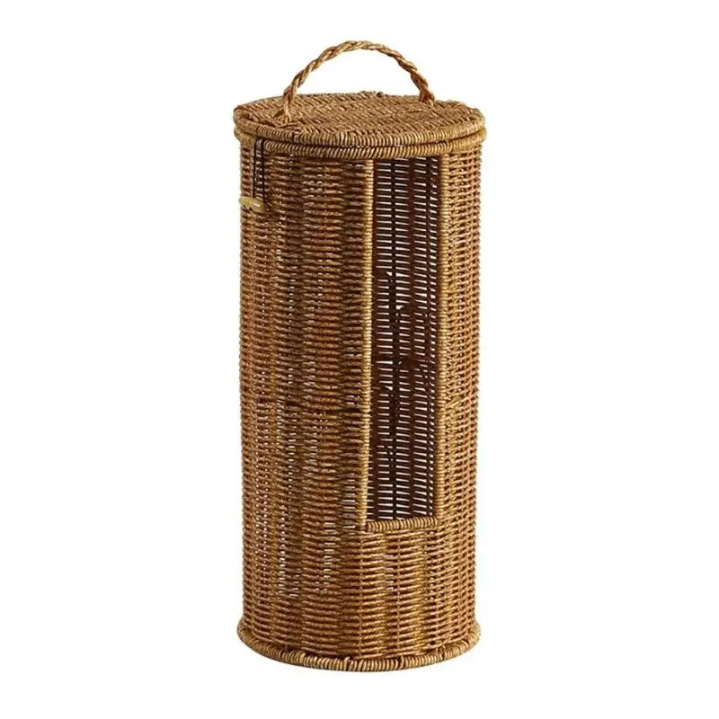 Cesto Cilíndrico de Rattan com Tampa e Abertura Frontal