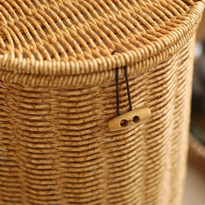 Cesto Cilíndrico de Rattan com Tampa e Abertura Frontal