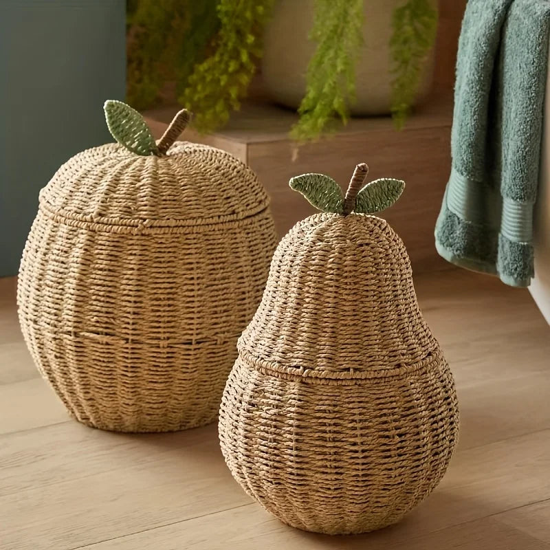 Cesta Decorativa em Formato de Maçã e Pêra com Tampa