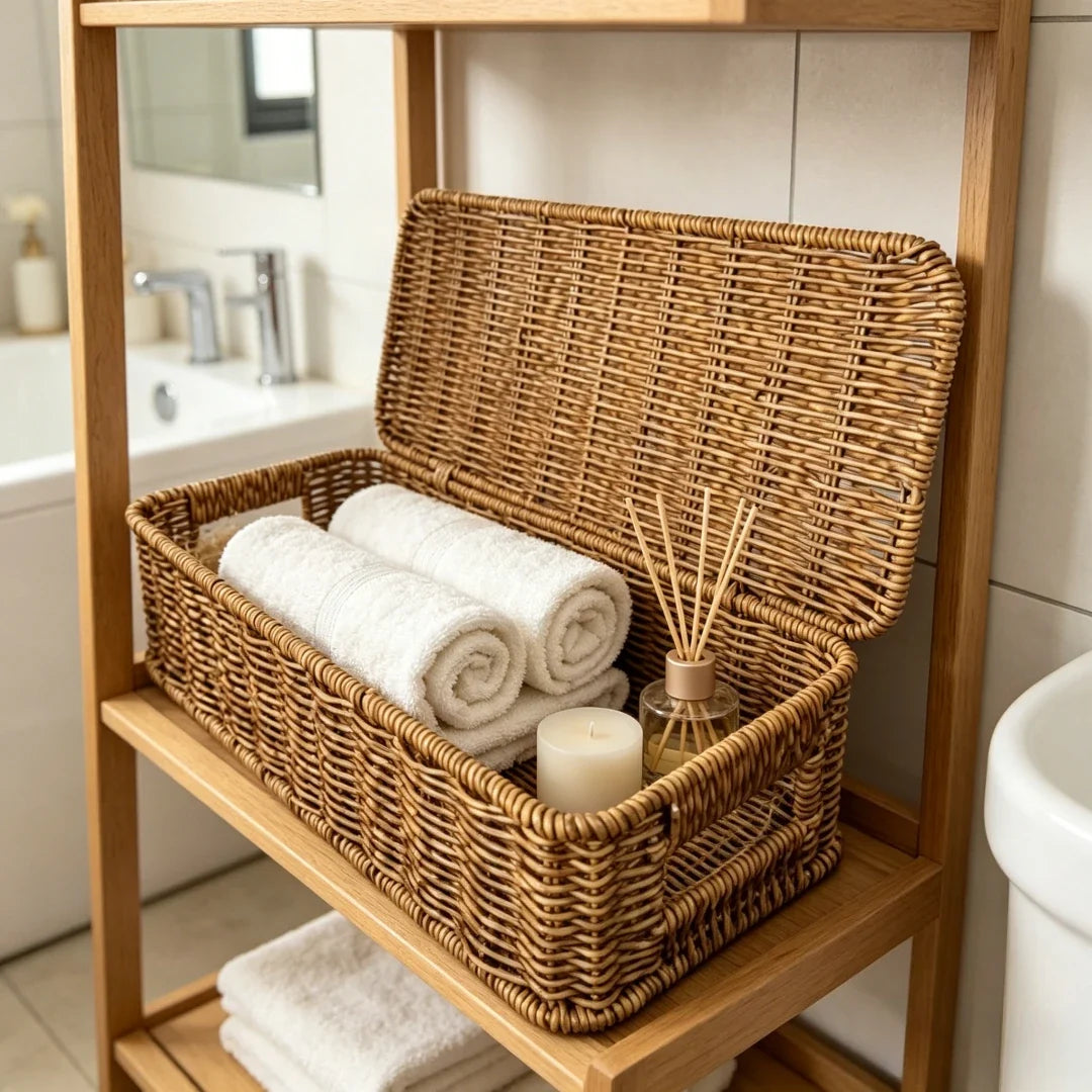 Caixa Organizadora de Rattan Sintético com Tampa Articulada