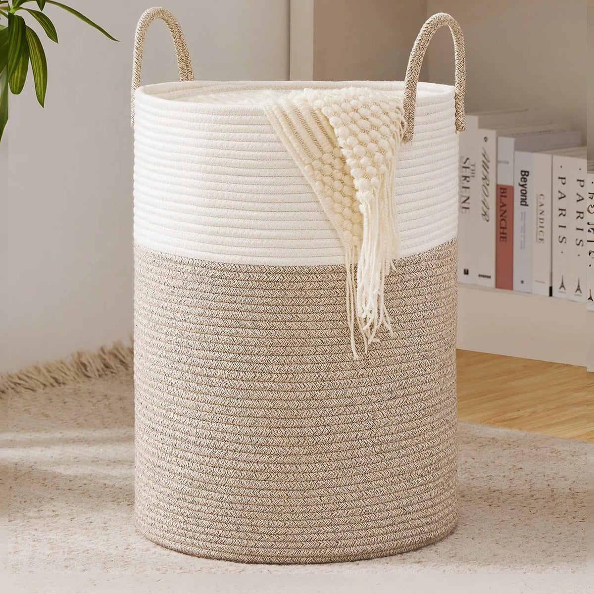 Cesto Alto de Corda para Roupa Suja com Alças, 58 L