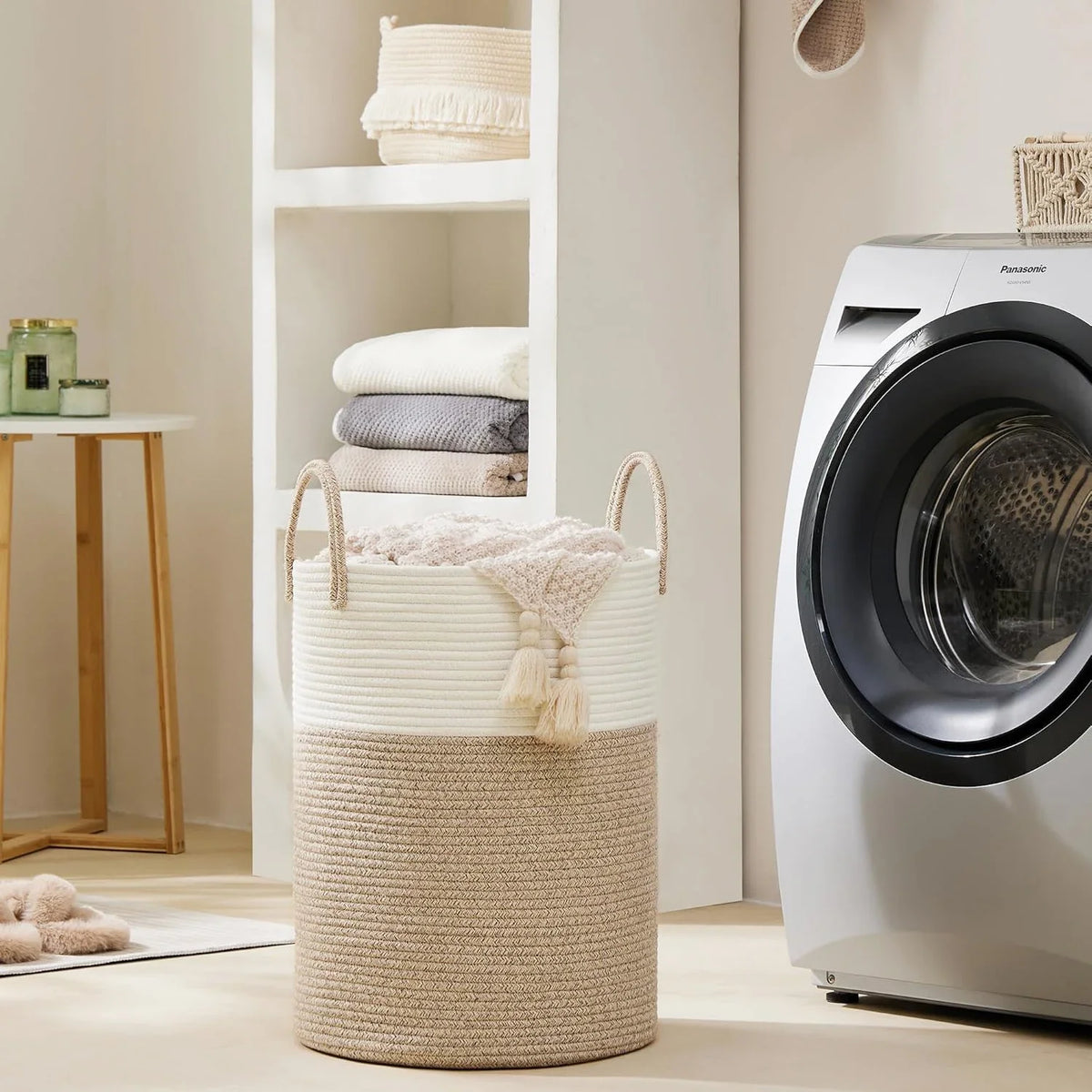 Cesto Alto de Corda para Roupa Suja com Alças, 58 L