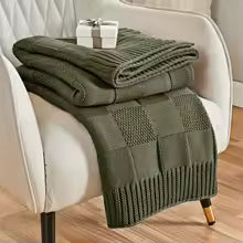 Cobertor de Tricô, Cobertor Verde Oliva com Estampa Xadrez para Sofá, Cobertor de Tricô Macio e Aconchegante para Cama, Sofá e Sala de Estar