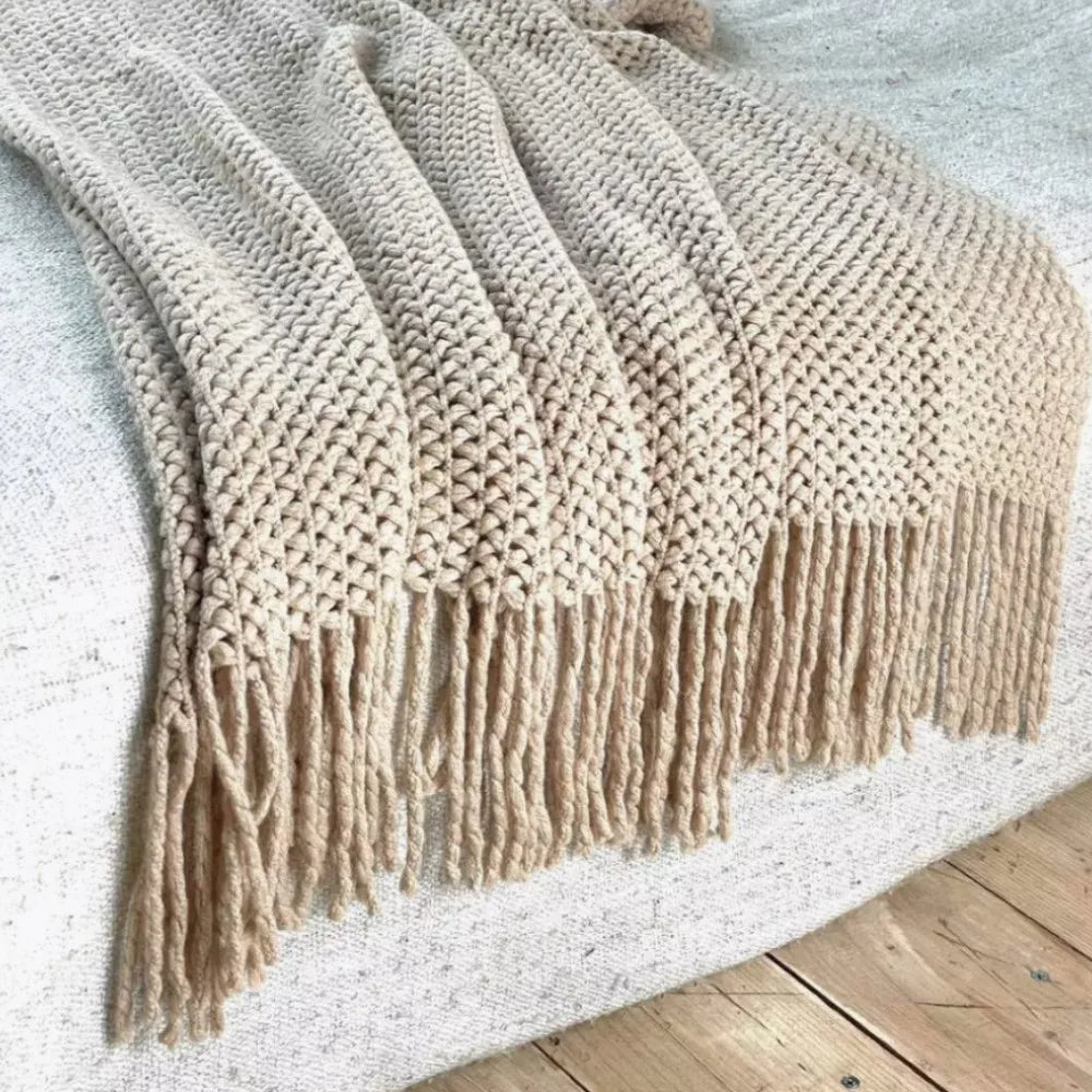 Cobertor de Tricô em Khaki, Cobertor Leve de Jacquard para Sofá, Cama, Cadeira, Textura Aconchegante Estilo Fazenda