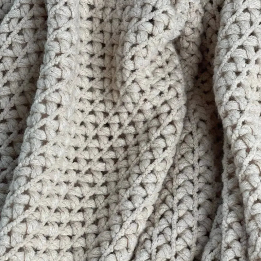 Cobertor de Tricô em Khaki, Cobertor Leve de Jacquard para Sofá, Cama, Cadeira, Textura Aconchegante Estilo Fazenda