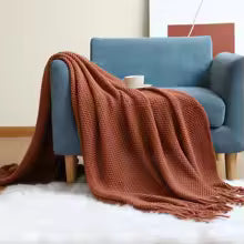 Cobertor de Tricô em Khaki, Cobertor Leve de Jacquard para Sofá, Cama, Cadeira, Textura Aconchegante Estilo Fazenda