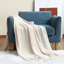 Cobertor de Tricô em Khaki, Cobertor Leve de Jacquard para Sofá, Cama, Cadeira, Textura Aconchegante Estilo Fazenda