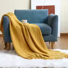 Cobertor de Tricô em Khaki, Cobertor Leve de Jacquard para Sofá, Cama, Cadeira, Textura Aconchegante Estilo Fazenda