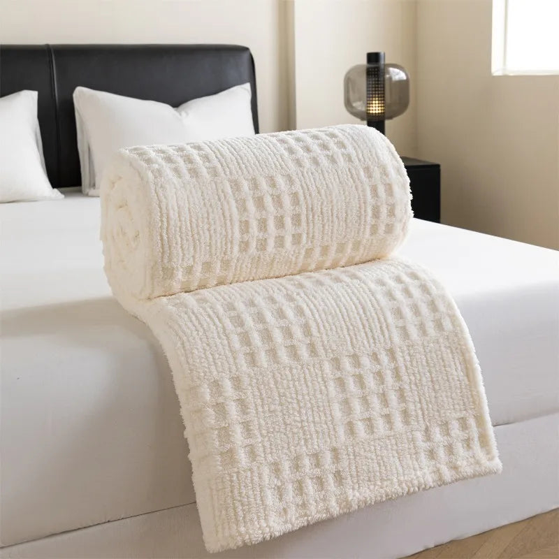 Cobertor Jacquard de Cor Sólida, Multi-Funcional, Confortável, de Algodão e Veludo, Cobertor para Soneca