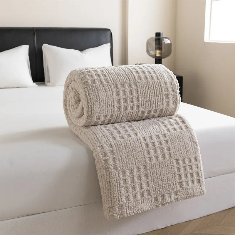Cobertor Jacquard de Cor Sólida, Multi-Funcional, Confortável, de Algodão e Veludo, Cobertor para Soneca