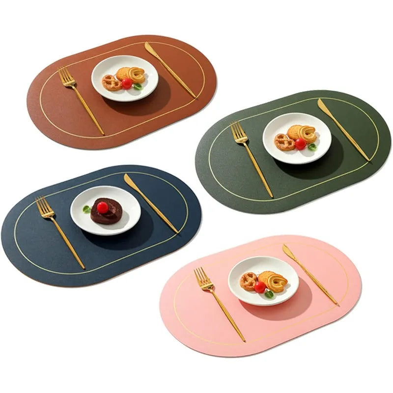 Conjunto de jogos americanos de couro de mesa de 1/4/6 peças, laváveis para jantar, tapetes impermeáveis com isolamento antiderrapante resistente ao calor
