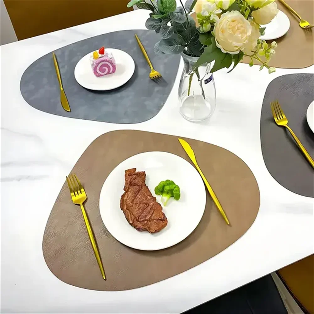 Conjuntos americanos de couro PU, porta-copos de café à prova d'água, tapetes de mesa de cozinha, fáceis de limpar, tapetes de mesa de jantar de cozinha sem rugas