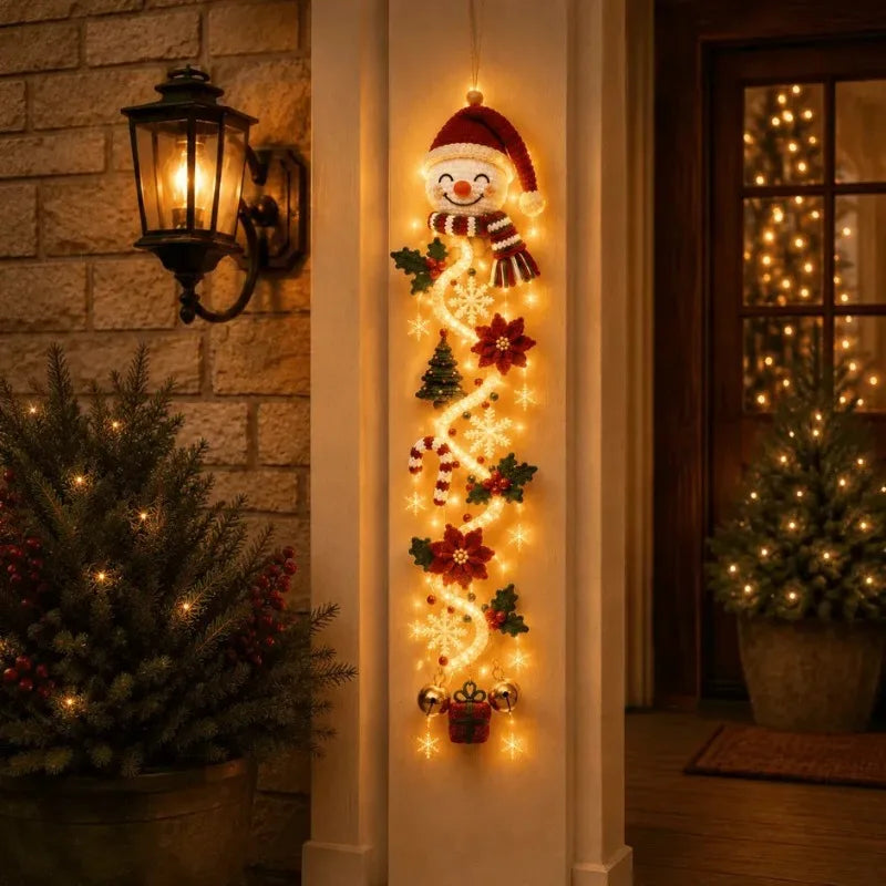 Enfeite de Natal para Porta com LED, Pai Natal de Crochê Feito à Mão, Árvore de Natal, Sino, Decoração de Parede para Casa, Porta da Frente, Enfeites de Ano Novo 2027