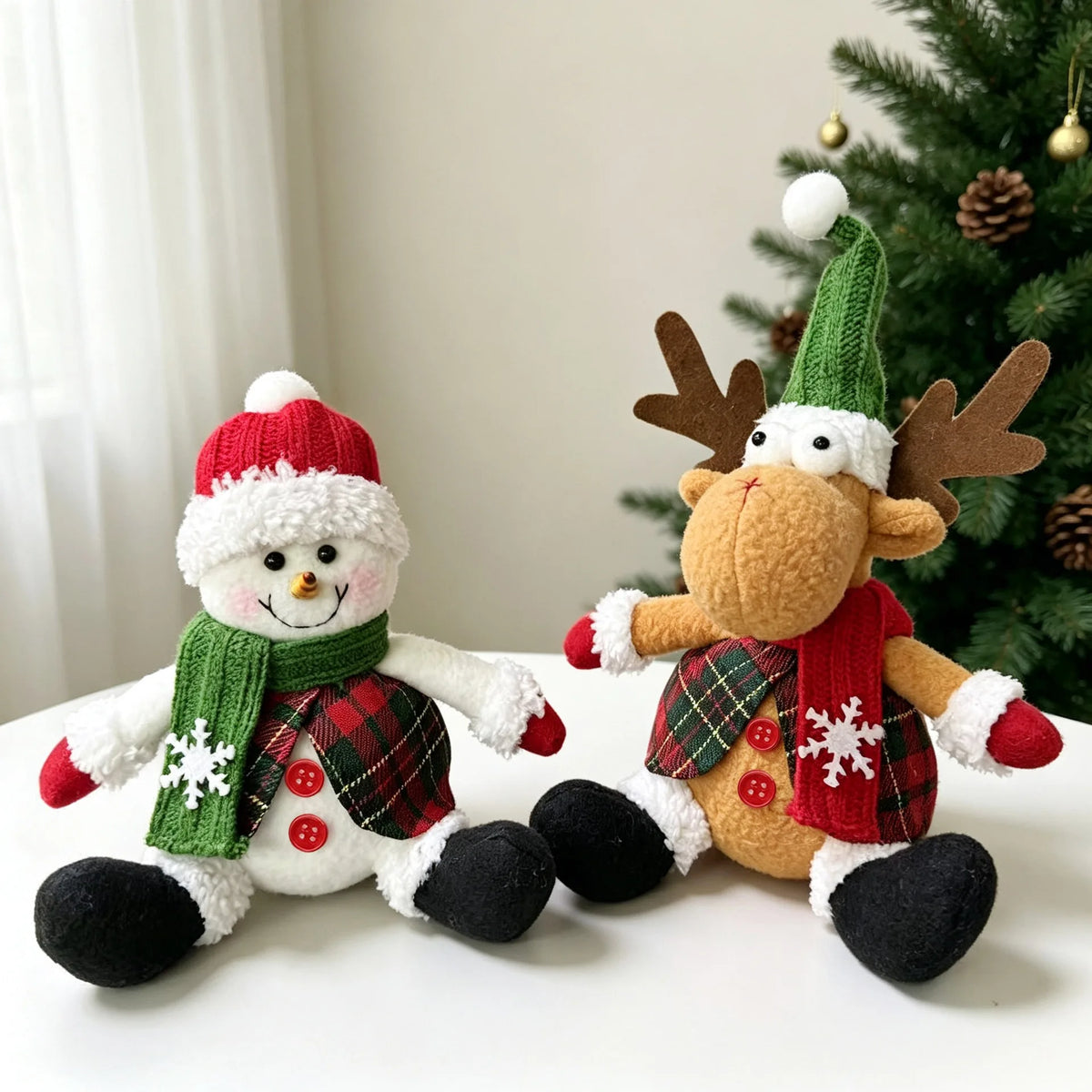 Enfeites de Pelúcia para Pendurar na Árvore de Natal, Bonecos de Papai Noel, Boneco de Neve e Rena, Pingentes de Pano Tartan, Decoração de Natal para Casa, Festa e Presente