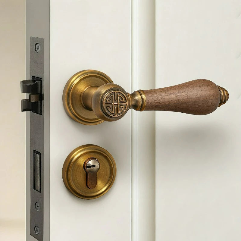 Fechadura de Porta Silenciosa Estilo Francês Luxo Leve Bronze Antigo Universal para Quarto e Escritório