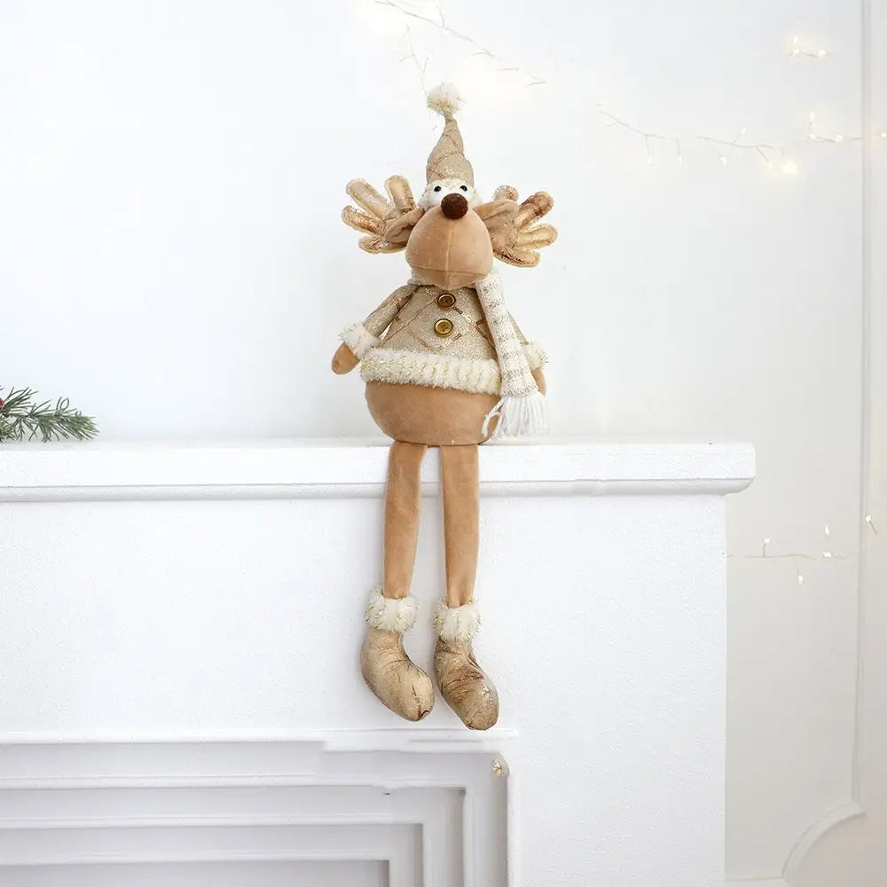 Grande natal boneca de pelúcia ornamentos ouro bonito papai noel retrátil boneca telescópica boneco de neve elk feliz natal decoração