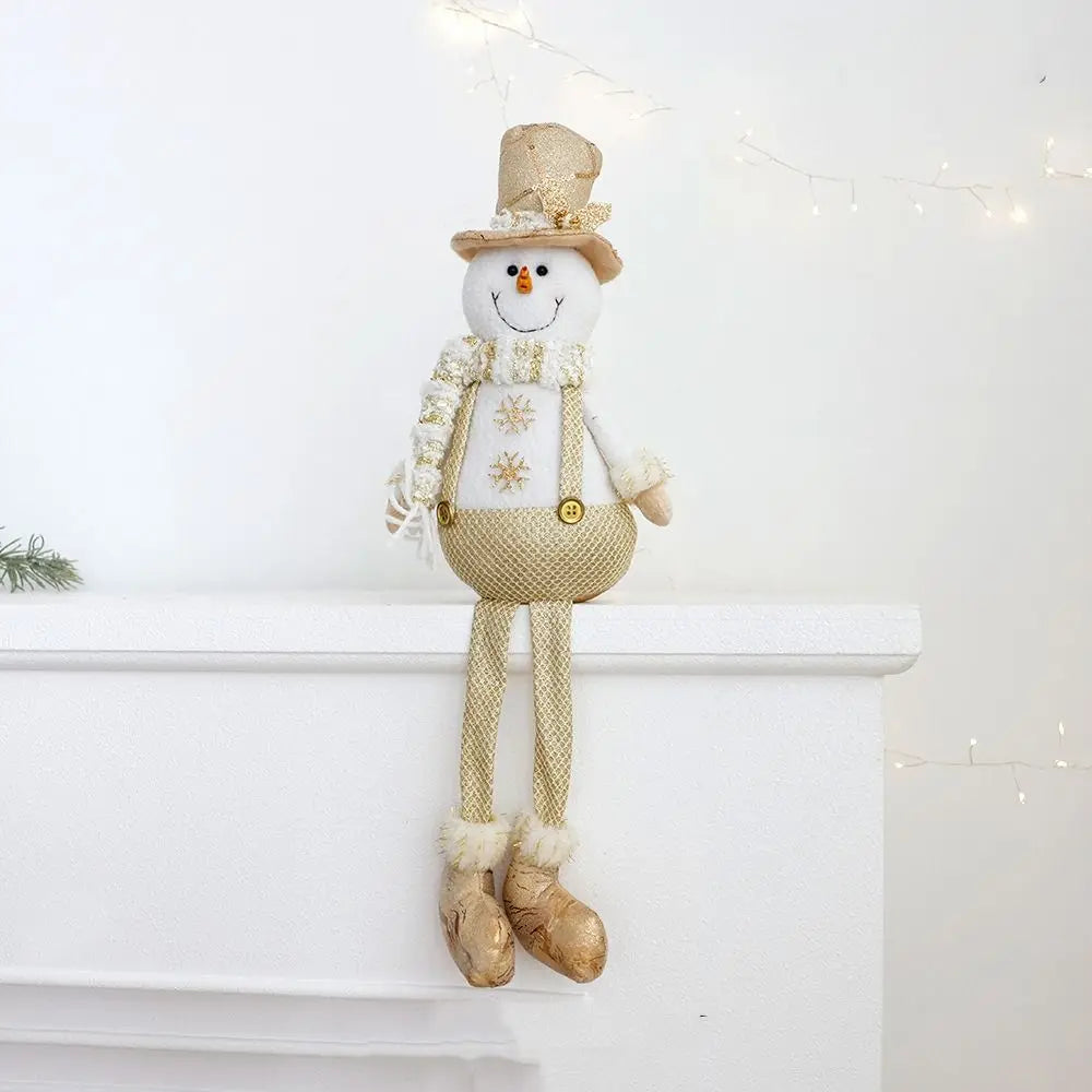 Grande natal boneca de pelúcia ornamentos ouro bonito papai noel retrátil boneca telescópica boneco de neve elk feliz natal decoração