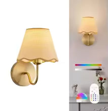 Lâmpada de parede alimentada por bateria, lâmpada de parede com carregamento sem fio e lâmpadas de 15 cores, lâmpada de parede regulável com controle remoto, adequada para decoração de quarto, sala de estar e corredor (abajur de rattan).