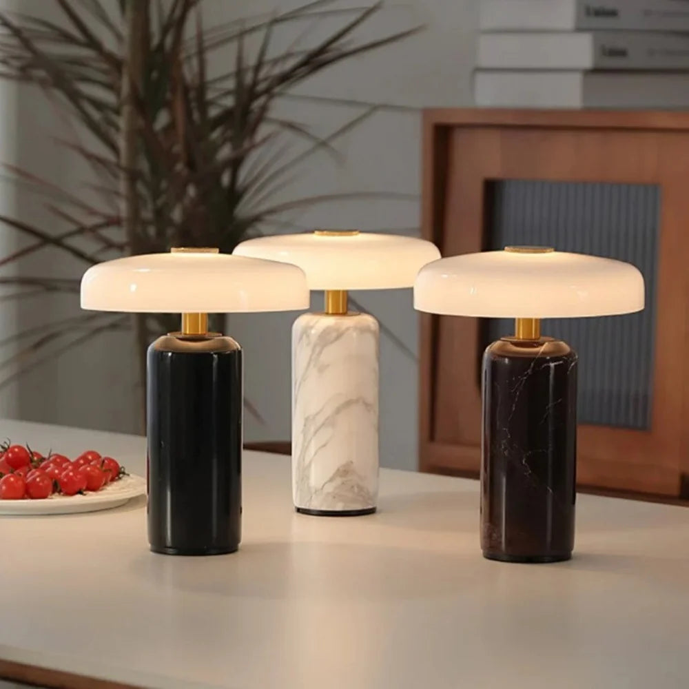 Luminária de Mesa Moderna em Mármore, Recarregável, com Interruptor de Toque, 3 Cores, Dimerizável, para Sala de Estar, Cabeceira de Cama, Decoração de Casa, Luminária de Mesa para Ambiente