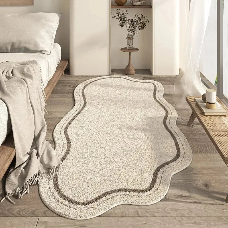 Tapete VIKAMA em Forma Irregular Cor Creme, Tapete de Veludo com Design Moderno Minimalista, Adequado para Quartos, Tapete Macio para Decoração de Casa