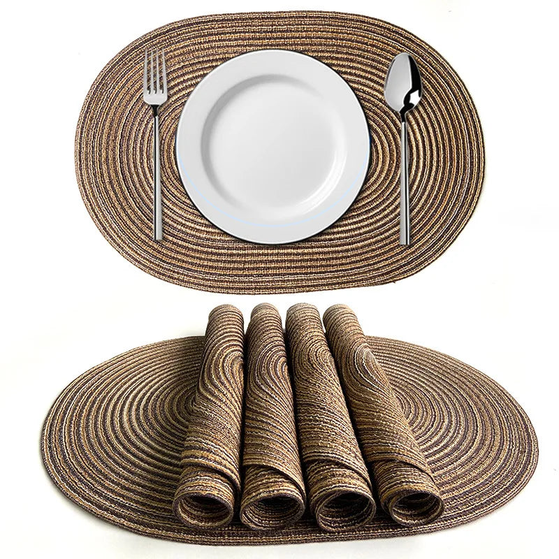 1/4/6/10PCS Jogo de Sousplats Ovais Trançados para Mesas de Jantar, Sousplats Naturais Tecidos Grandes